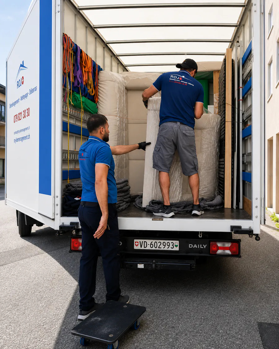 Chargement du camion de ROJ, vu de l'arrière
